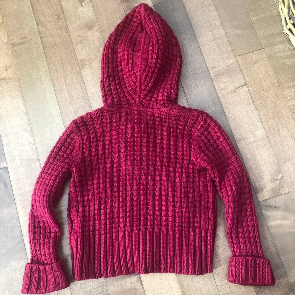 Gap Kids Red Knit Sweater Cardigan Hooded size small 6-7 years